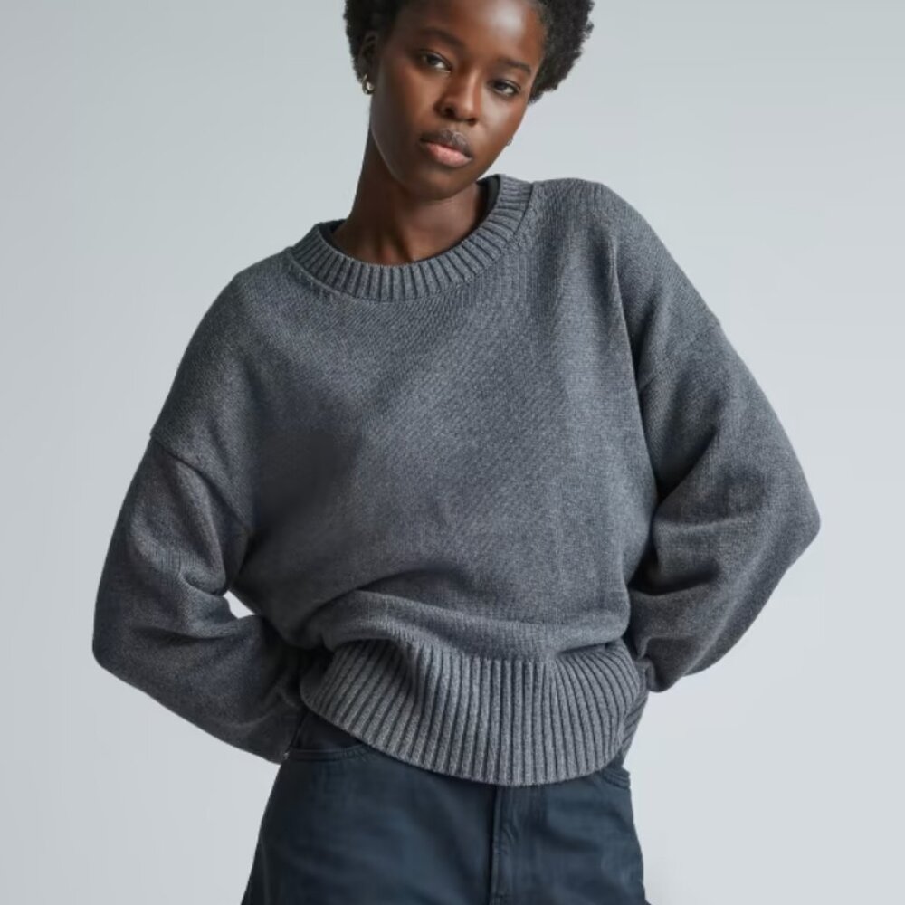 Everlane The Boxy Sweater in Everyday Cotton -  Heathered Charcoal (size small)